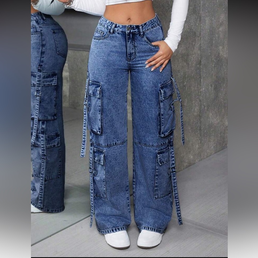 Women's Blue Cargo Jeans